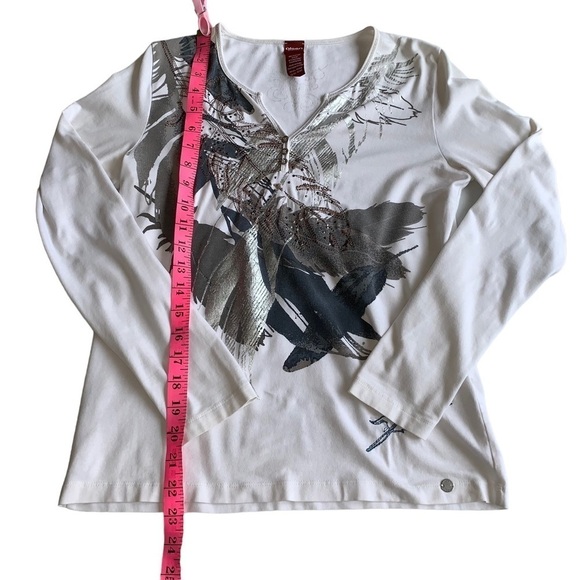 2/$10 MOVING SALE Y2K Olsen Europe Long Sleeve Top Feather Patterned Stitchwork - Picture 13 of 15